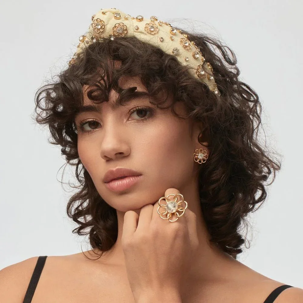 Lele Sadoughi Marigold‎ Crystal Embellished Knot14k gold plated Headband Ivory